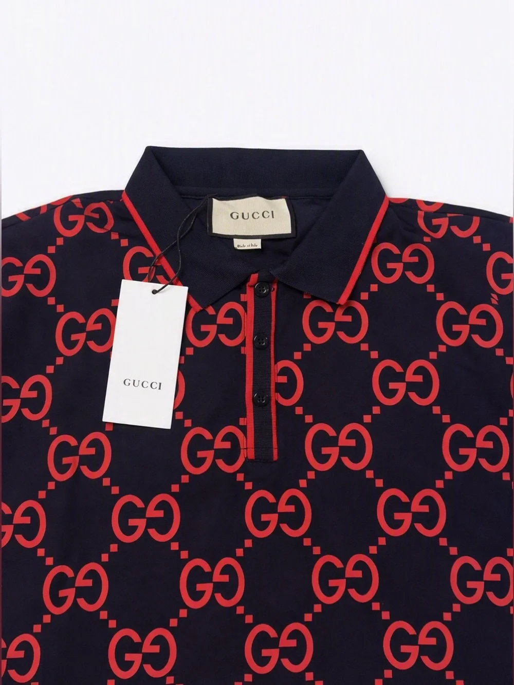 Gucci Black Polo with Red GG Allover Print